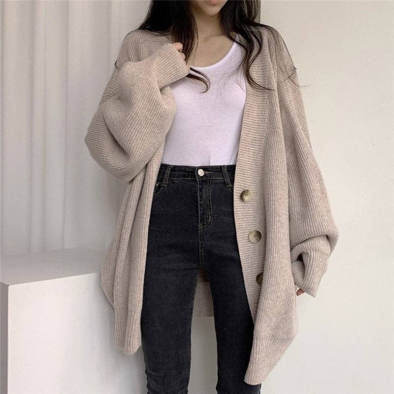 FurDecoration - Vente Cardigan – femme - Cardigan à manches lanterne à boutonnage simple et coupe décontractée2