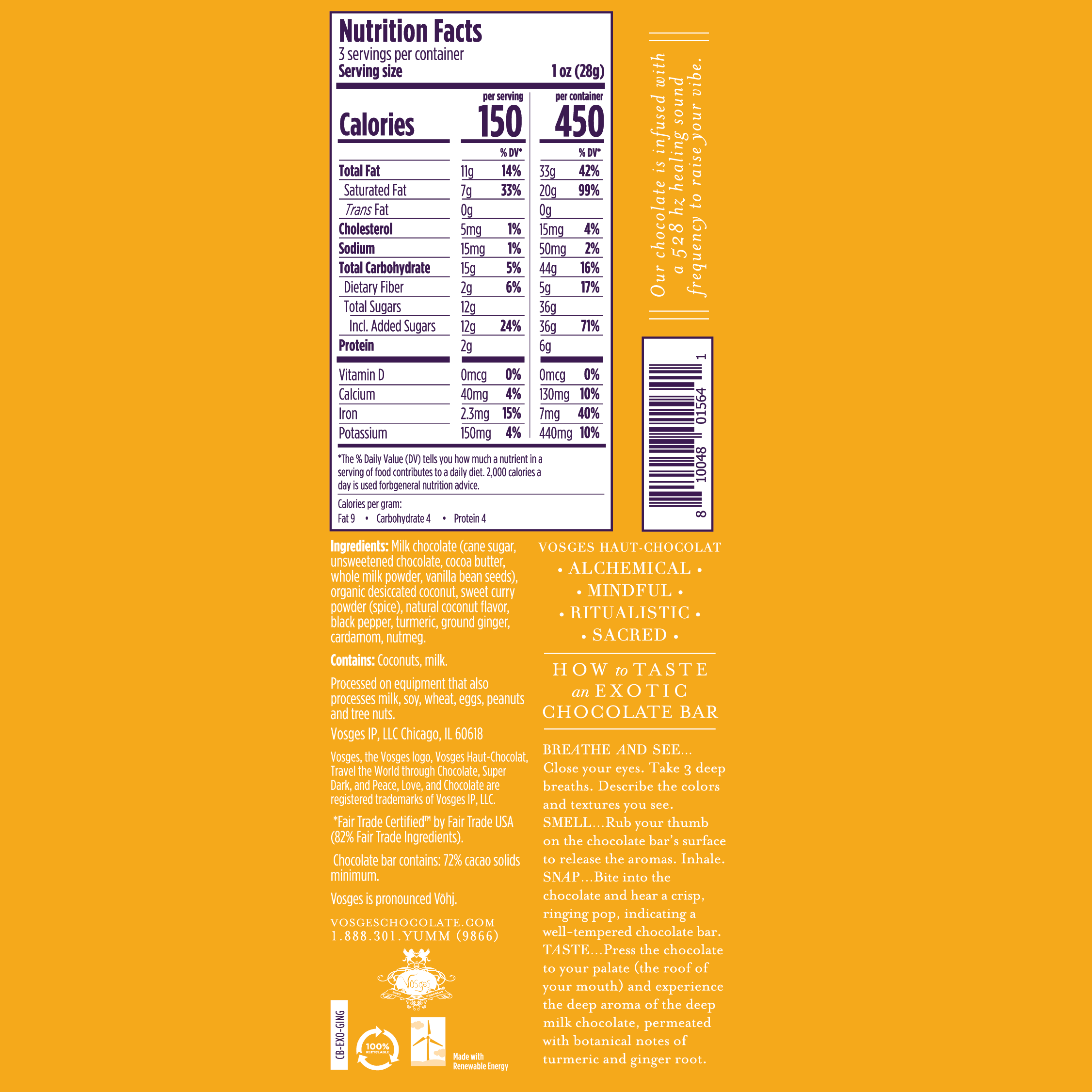 Vosges Haut-Chocolat - Wholesale Chocolate Bar - Milk Chocolate Bar w/ Turmeric & Ginger - Gourmet2