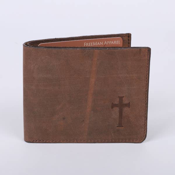 Wallet Leather Men'S Cross Brown for wholesale by Swanson Christian Products