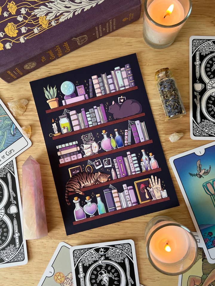 Witchy Bookshelf Art Print for wholesale by Chapter & Claw Studio