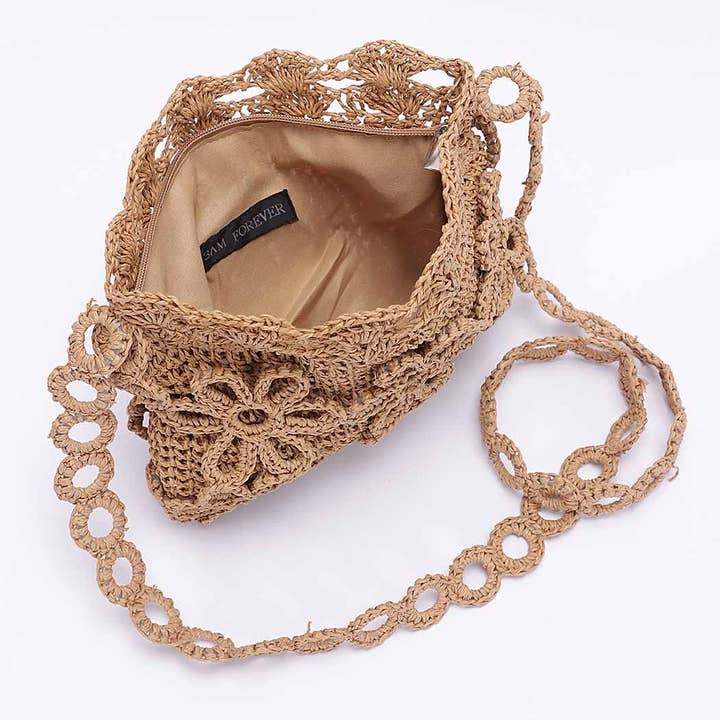 3AM BY H&D ACCESSORIES - Wholesale Crossbody Bag - Women's - Faux Straw Handmade Flower Crossbody Bag