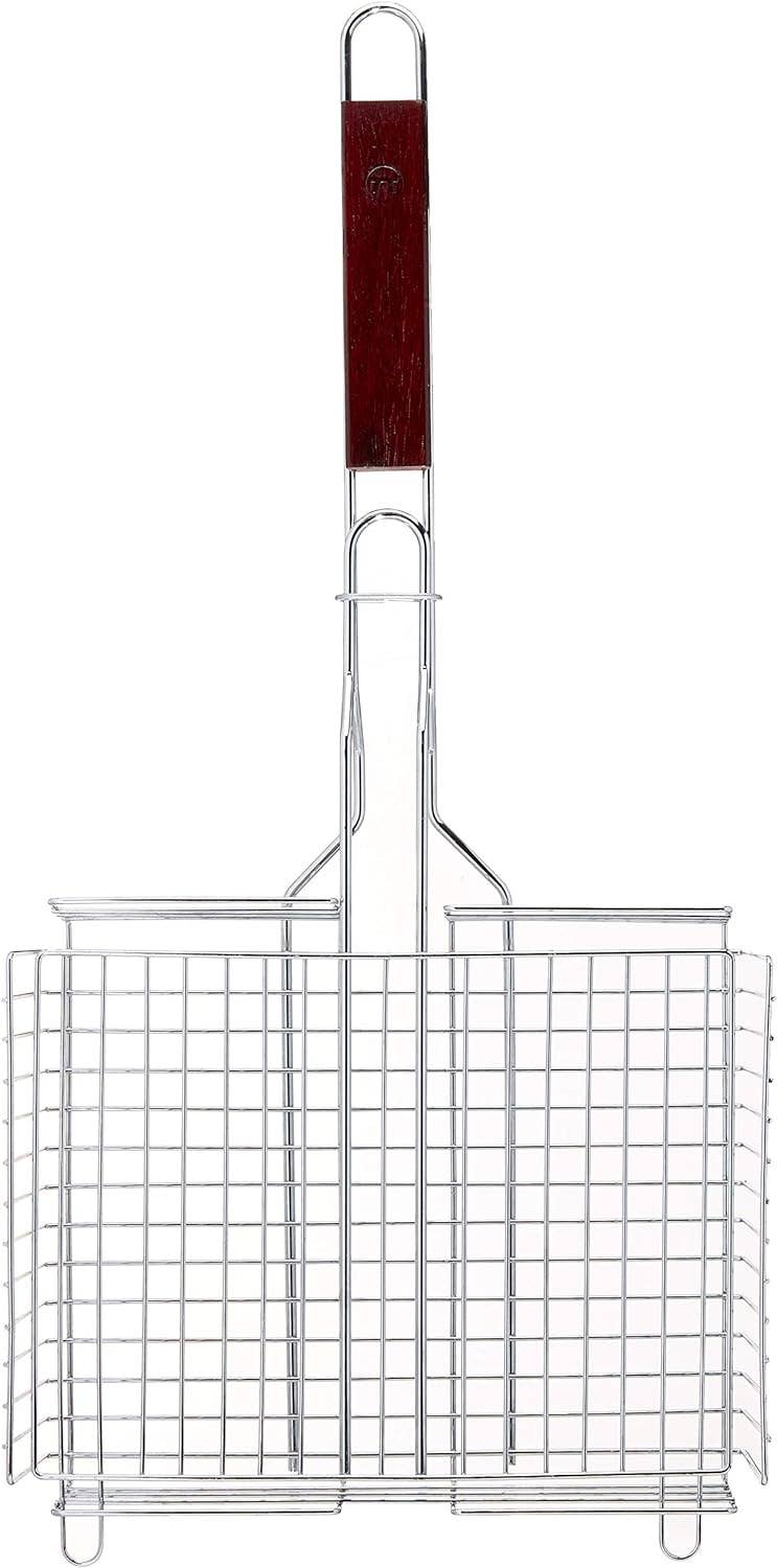 Fox Run Brands – wholesale Outdoor grill tools – Outset Chrome Grill Basket with Rosewood Handle, 25" Long2