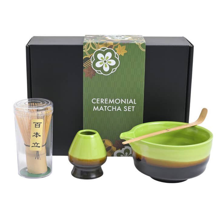 Set da 4 pezzi: ciotola cerimoniale per matcha, supporto per frusta e cucchiaio (1/10) per la vendita all'ingrosso da parte di Urban Tokyo