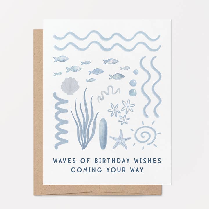Birthday – Waves of Birthday Wishes Greeting Card for wholesale by Goodly Press | Modern Cards for Life’s Real Moments