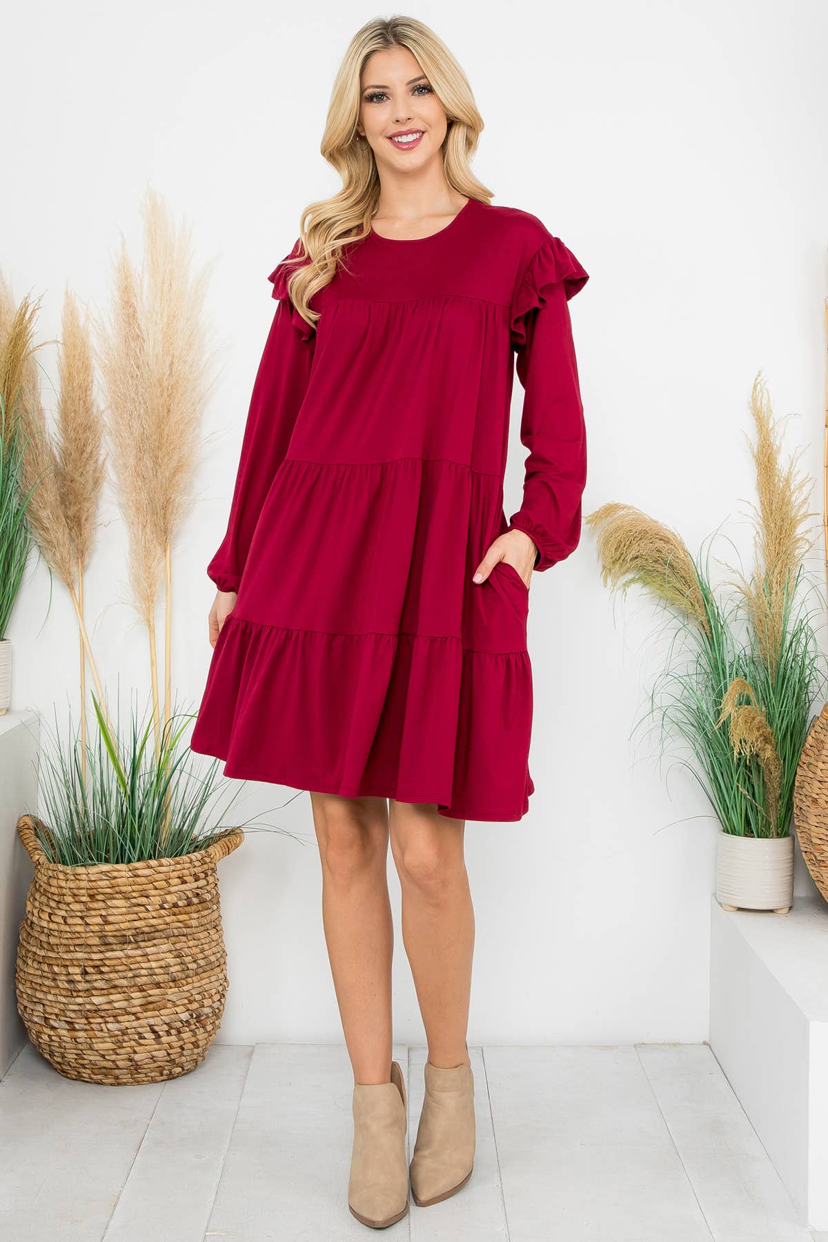 You & Me - Vendita all'ingrosso Vestito - Donna - YMD10024V - ABITO A TINTA UNITA CON DETTAGLIO A VOLANT A MANICHE LUNGHE61