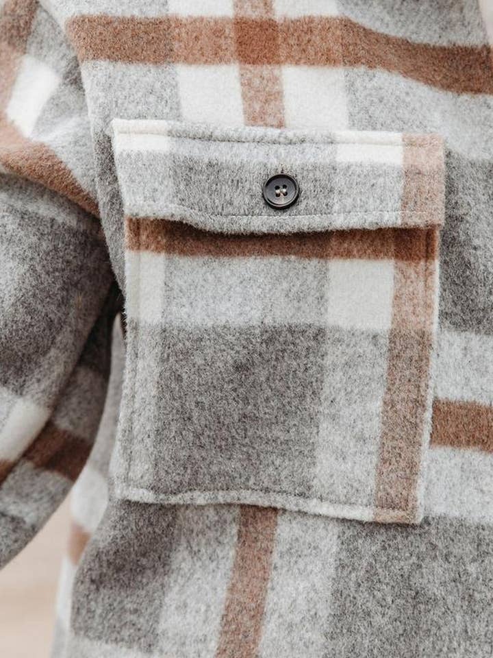 NINEXIS - Wholesale Shirt Jacket/Shacket - Women's - CWOCO0273_PLAID POCKET BUTTON FLANNEL SHIRT JACKET