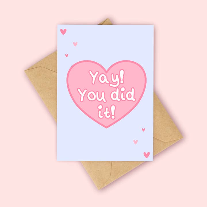 Yay you did it! - Pink Heart Card for wholesale by Peach and Mimi