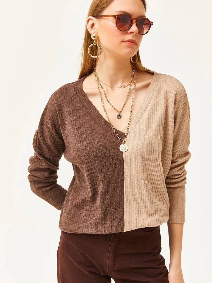 Color-Block Brushed Oversized Blouse for wholesale by Hoxton Gal