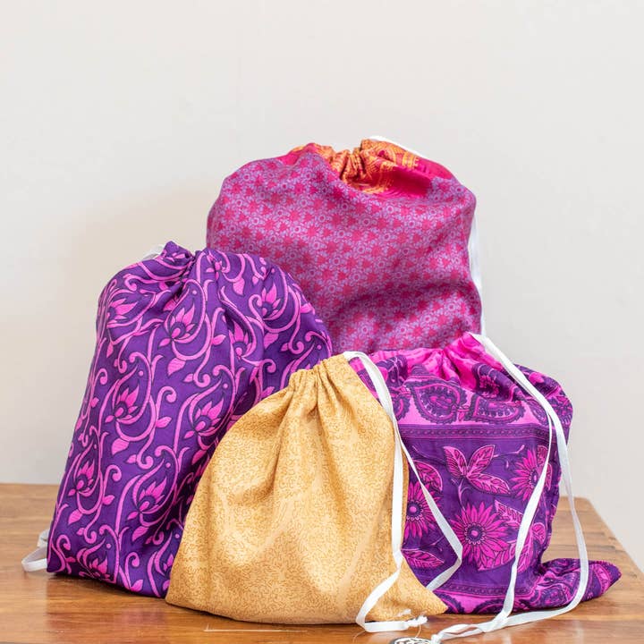 The India Shop – wholesale Gift bag set/pack – Set of 4 Recycled Sari Gift Bags3