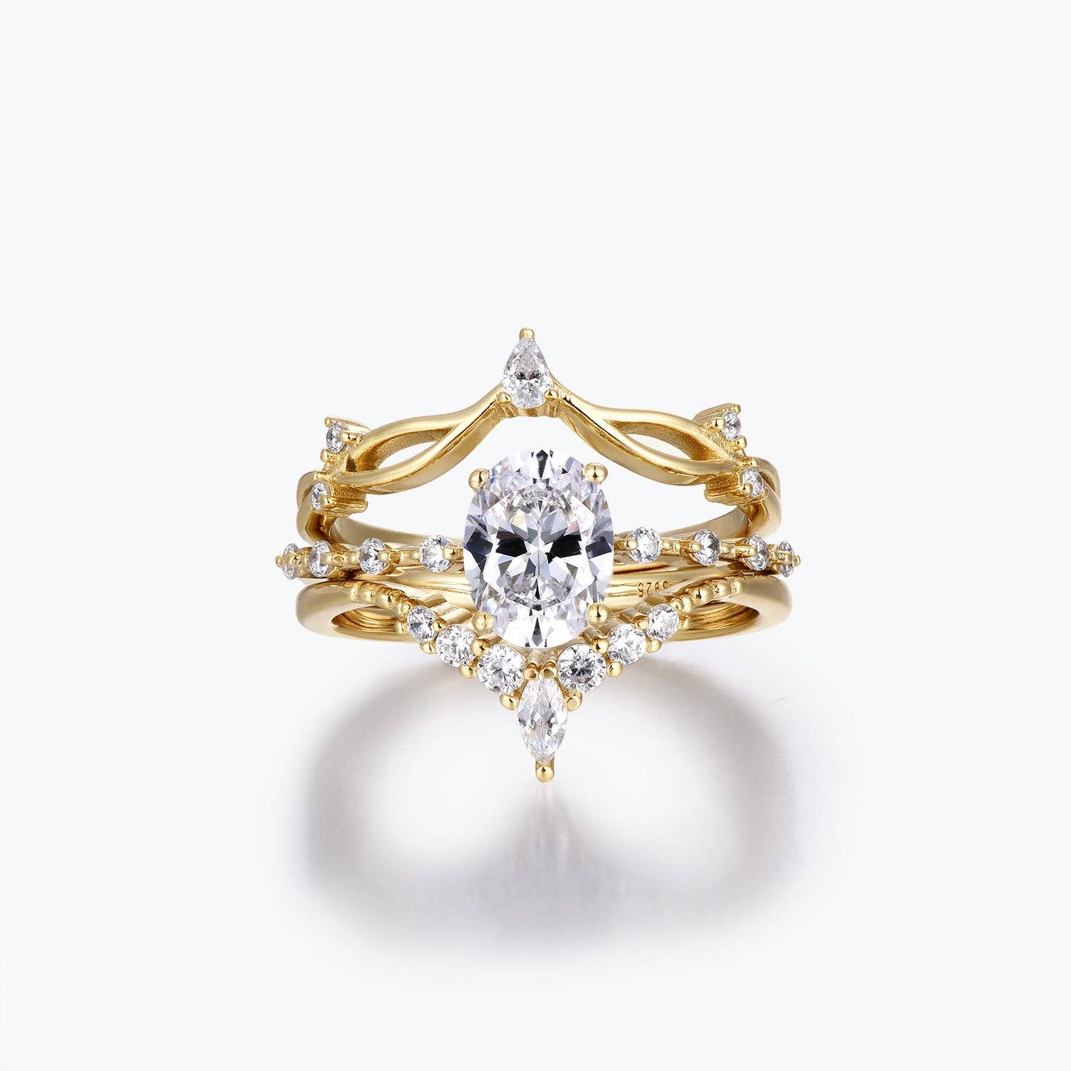 Dissoo - Wholesale Jewelry Set - Dissoo® Side Stones 1.5CT Oval Cut Moissanite Three-Piece Bridal Set7