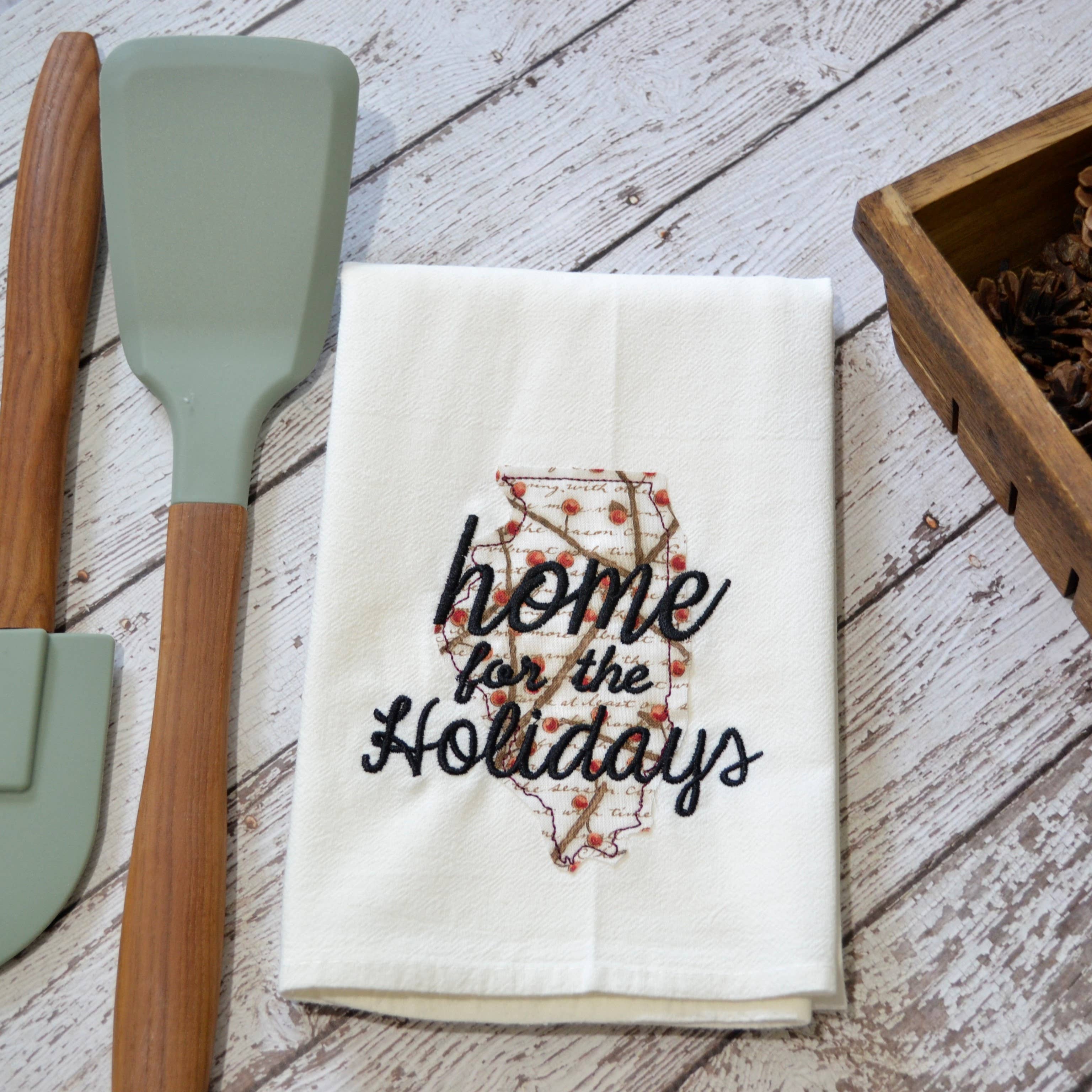 SewMuchMoreStore - Wholesale Tea Towel - Home for the Holidays State Tea Towel - Embroidered Towel10