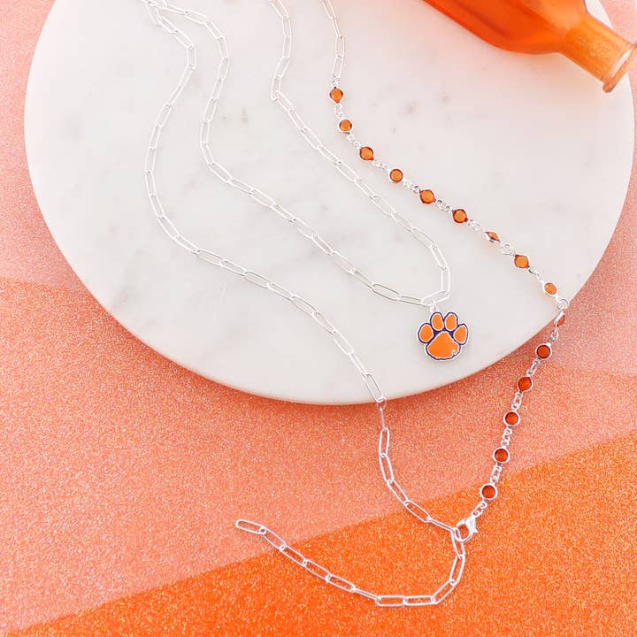 Seasons Jewelry - Wholesale Jewelry Set - 18 - 32” Clemson Paperclip Chain & Enamel Logo Necklace Set