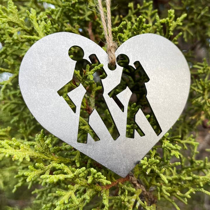 Hiker Heart Raw Steel Metal Ornament Heart Hiking Adventure for wholesale by BE Creations & Designs, Inc.