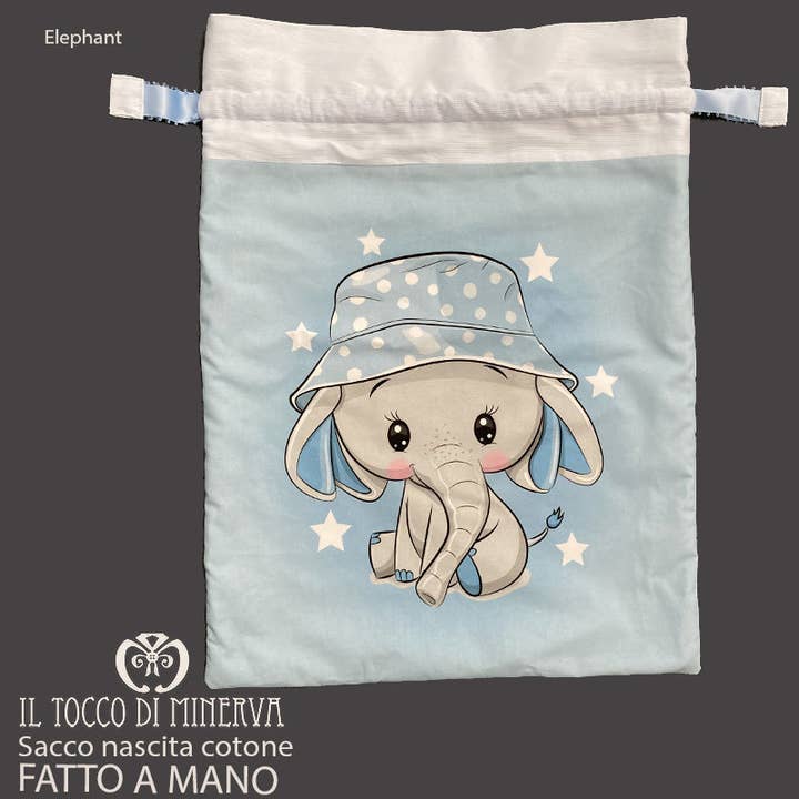 Newborn First Change Bag in Cotton Elephant - Handmade for wholesale by Il Tocco di Minerva