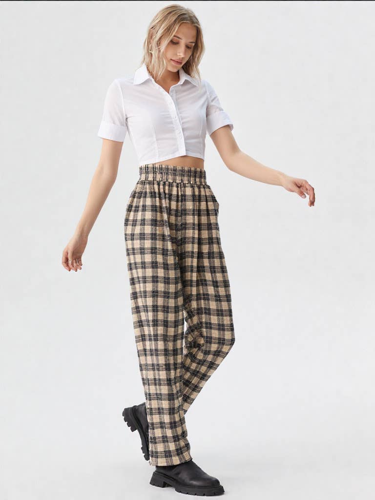 VERY J - Wholesale Pants - Women's - NP70310-Corduroy Flannel Plaid Cozy Comfy Pants9