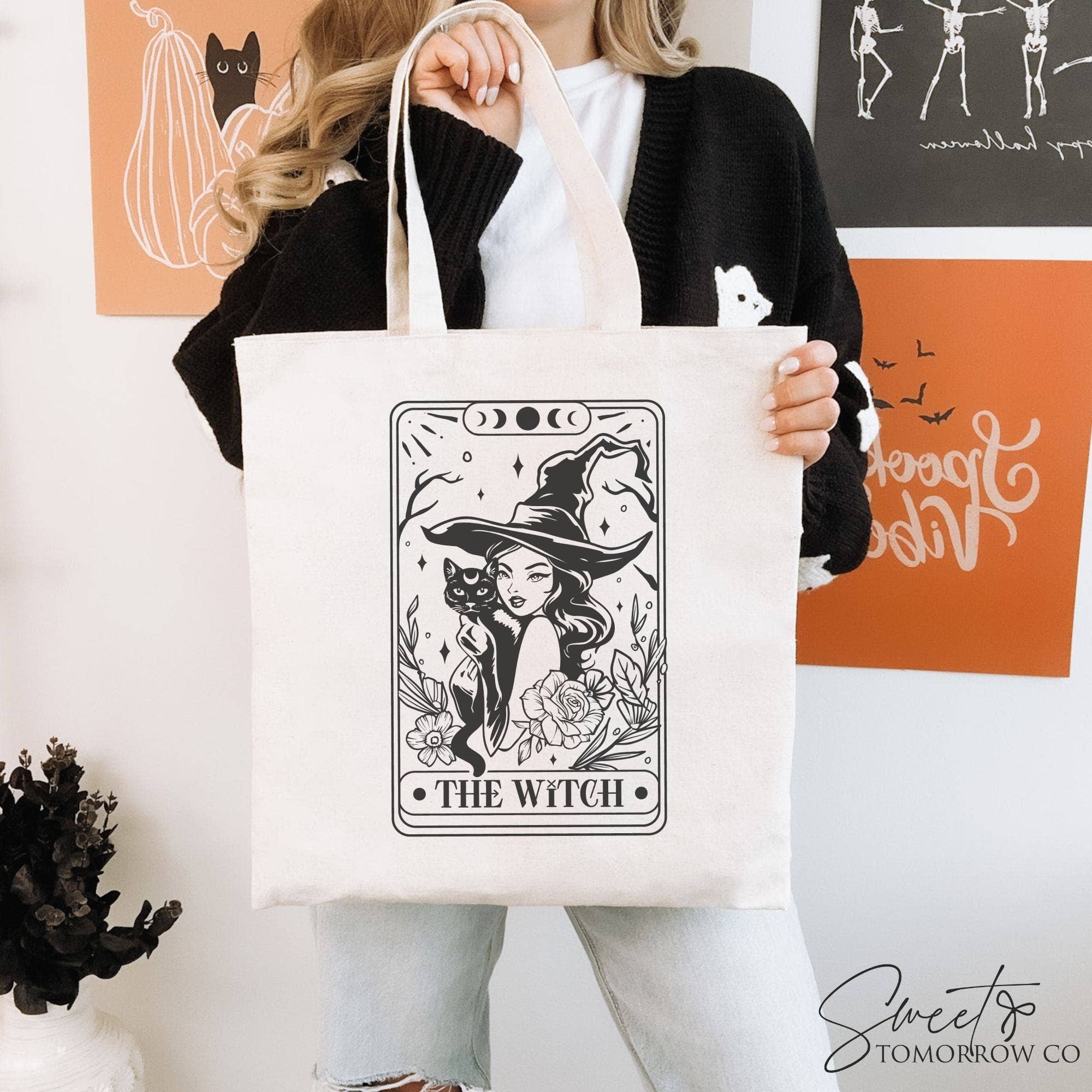 Cataleya Designs Studio LLC - Wholesale Tote Bag - Women's - The Witch Tarot Cotton Canvas Tote Bag Medium Grocery Bag 1