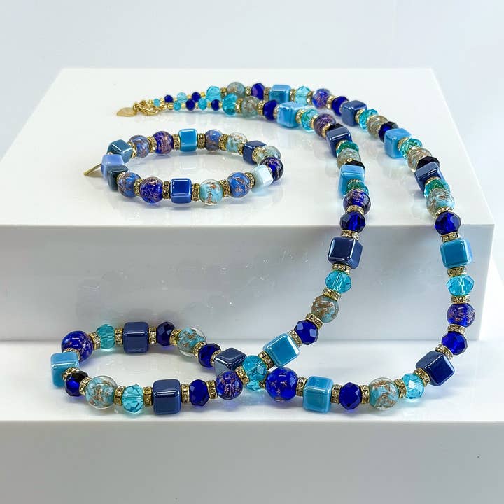 Blåt Perlehalskæde / Bellagio Armbånd - Fremstillet i Italien for engroshandel hos Via Graceffo