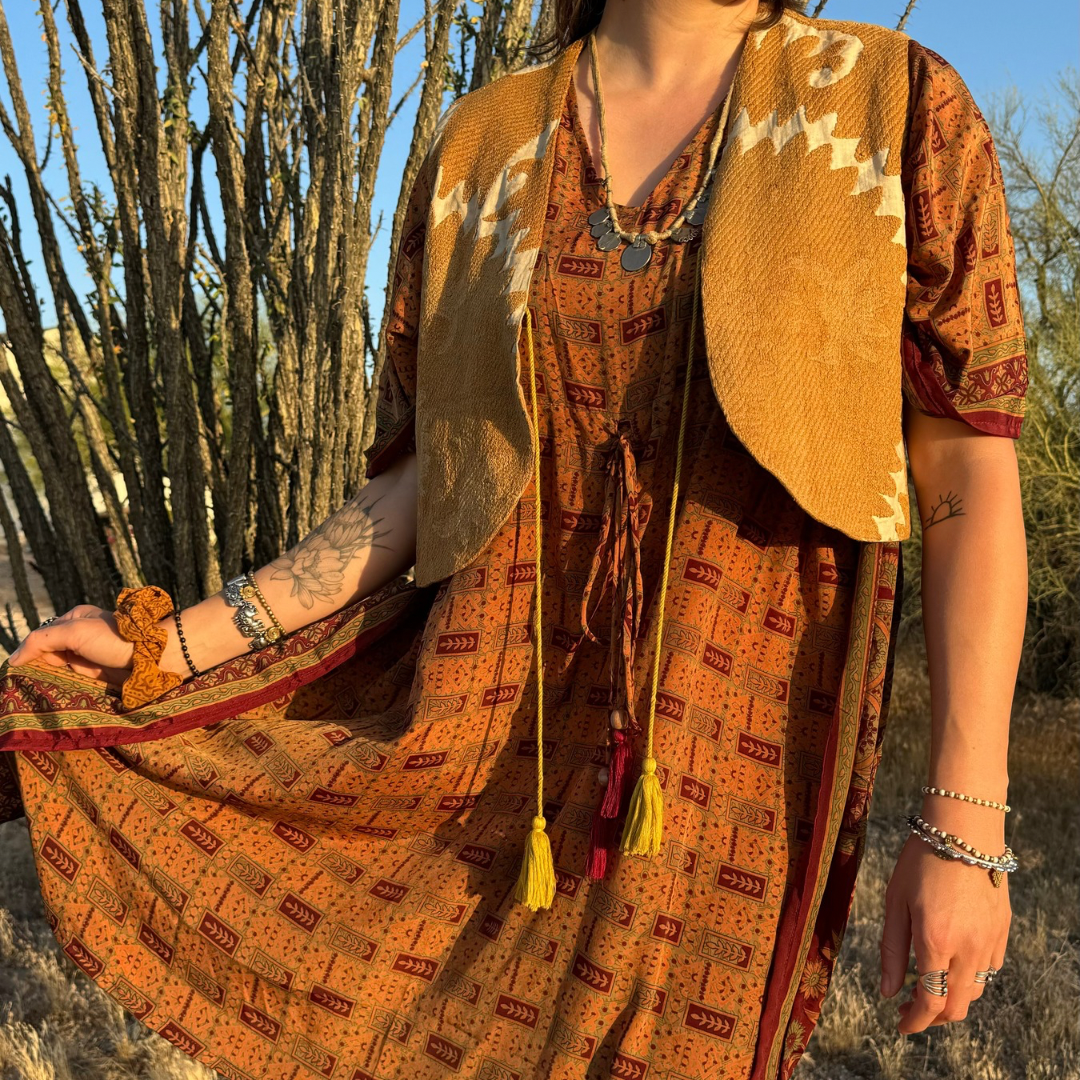 Wylder Trading Company - Wholesale Outerwear Vest - Women's - Boho Western Fringe Cowgirl Hippie Vest Leather Kantha5