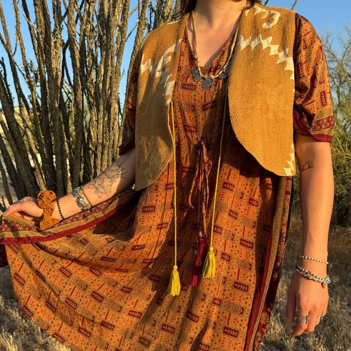 Wylder Trading Company - Wholesale Outerwear Vest - Women's - Boho Western Artisan Fringe Vests | Kantha Suzani Textile3