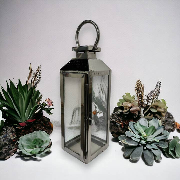 Wilco Home - Wholesale Lantern - Summer Garden Candle Lantern-Polished Nickel Finish 7