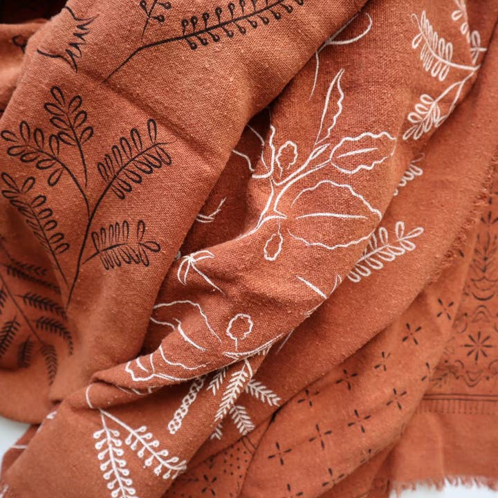 Eco Raw Studio - Wholesale Bandana - Women's - Terracotta Botanical Print Naturally Dyed Bandana (black)8