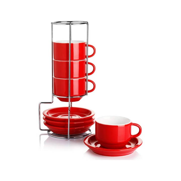 Sweese - Wholesale Coffee/Tea Cup - 4 Ounce Porcelain Espresso Cups with Saucers and Stand