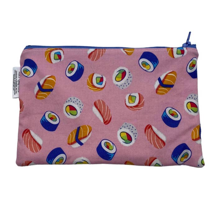 Snack Sized Reusable Zippered Bag Sushi on Pink for wholesale by Nina's Flying Needle