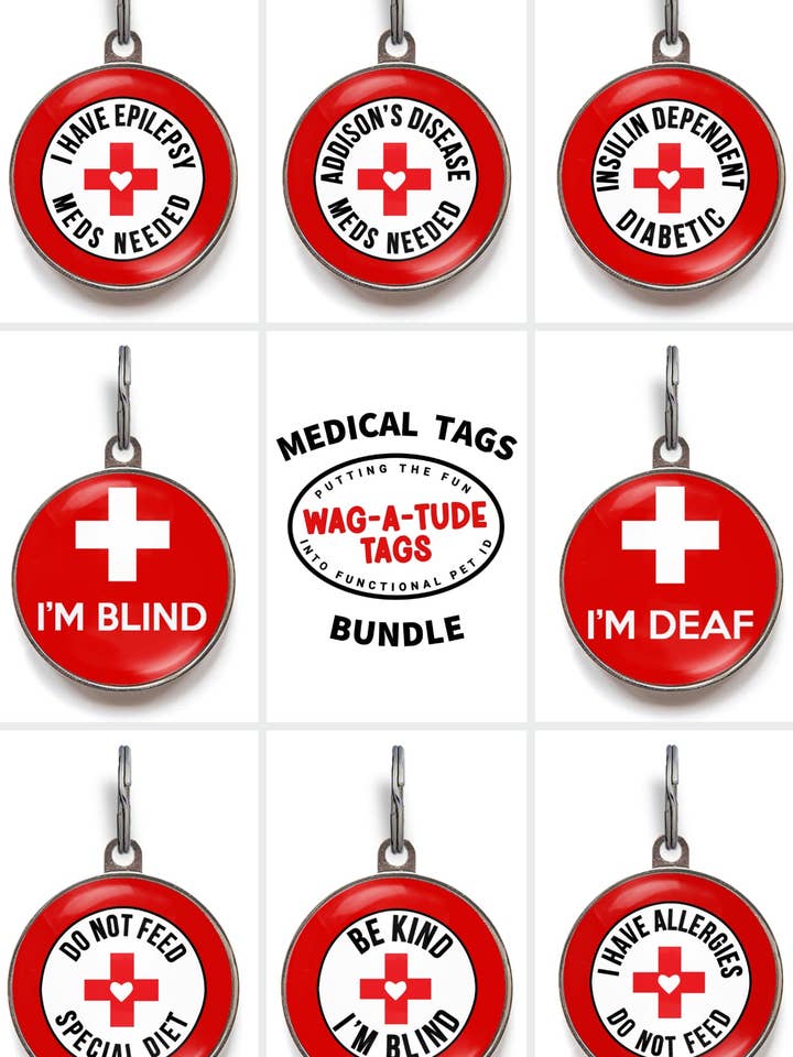 Bundle of medical pet tags for wholesale by WagATudeTags
