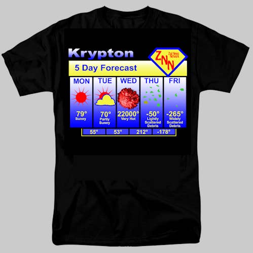 Krypton Weather Forecast T-Shirt for wholesale by Pegasus Publishing