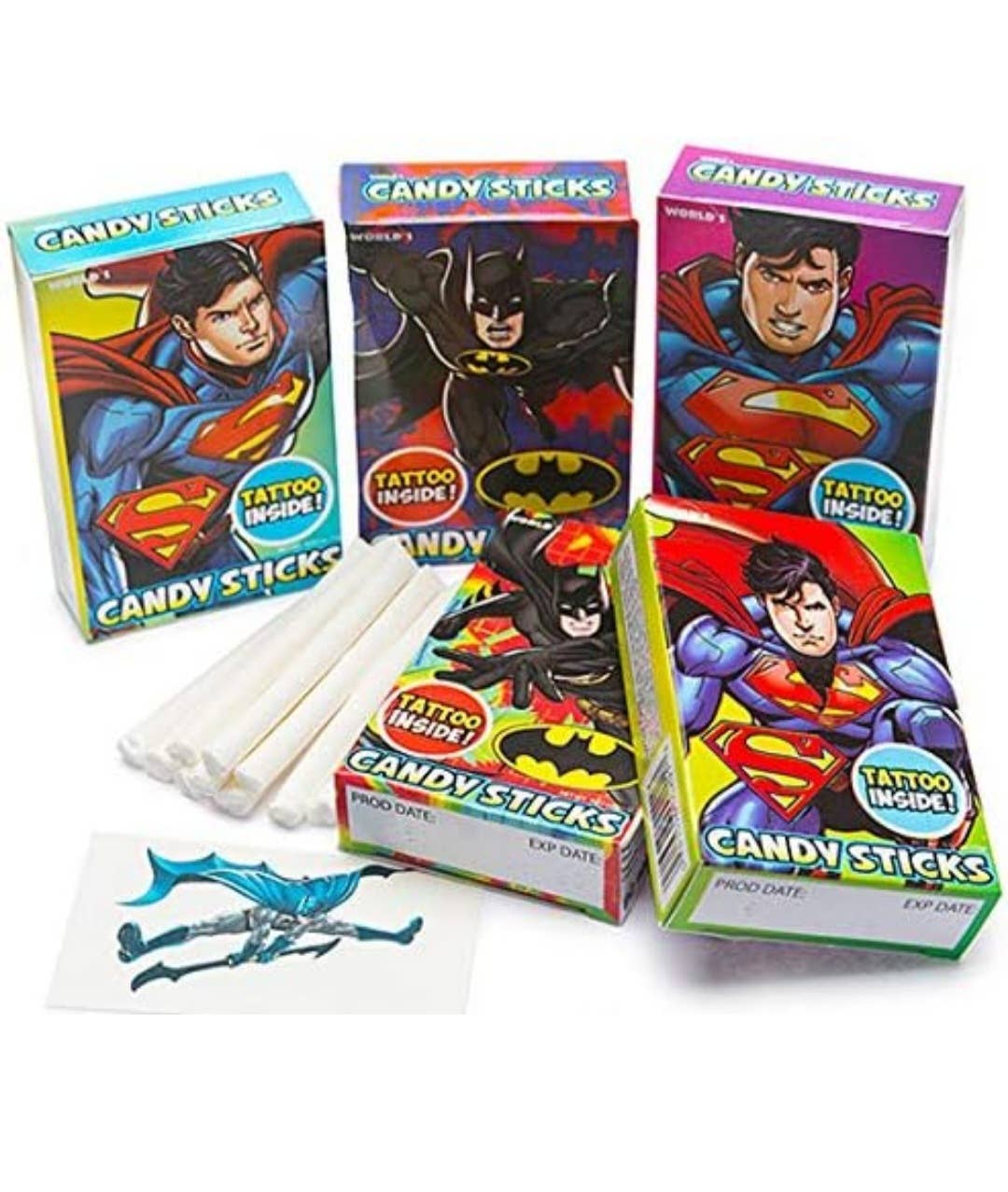 Majestic Wholesale – rebuçados por atacado – Paus de Doce com Tatuagens do Batman & Superman, 30 unid.1