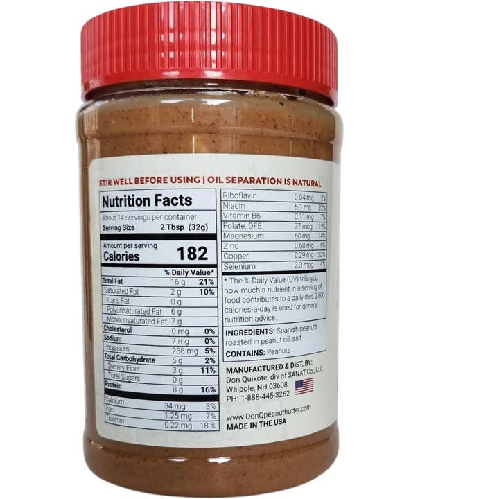 Don Quixote - Wholesale Nut Butter - Don Quixote CRUNCHY SPANISH PEANUT BUTTER, 1 lb.
