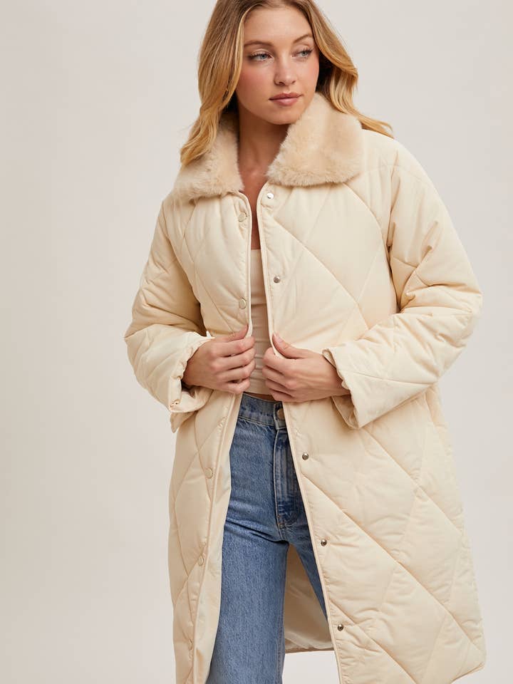 Bluivy - Wholesale Puffer Jacket - Women's - FAUX FUR COLLAR BUTTON DOWN QUILTED PUFFER MIDI JACKET5