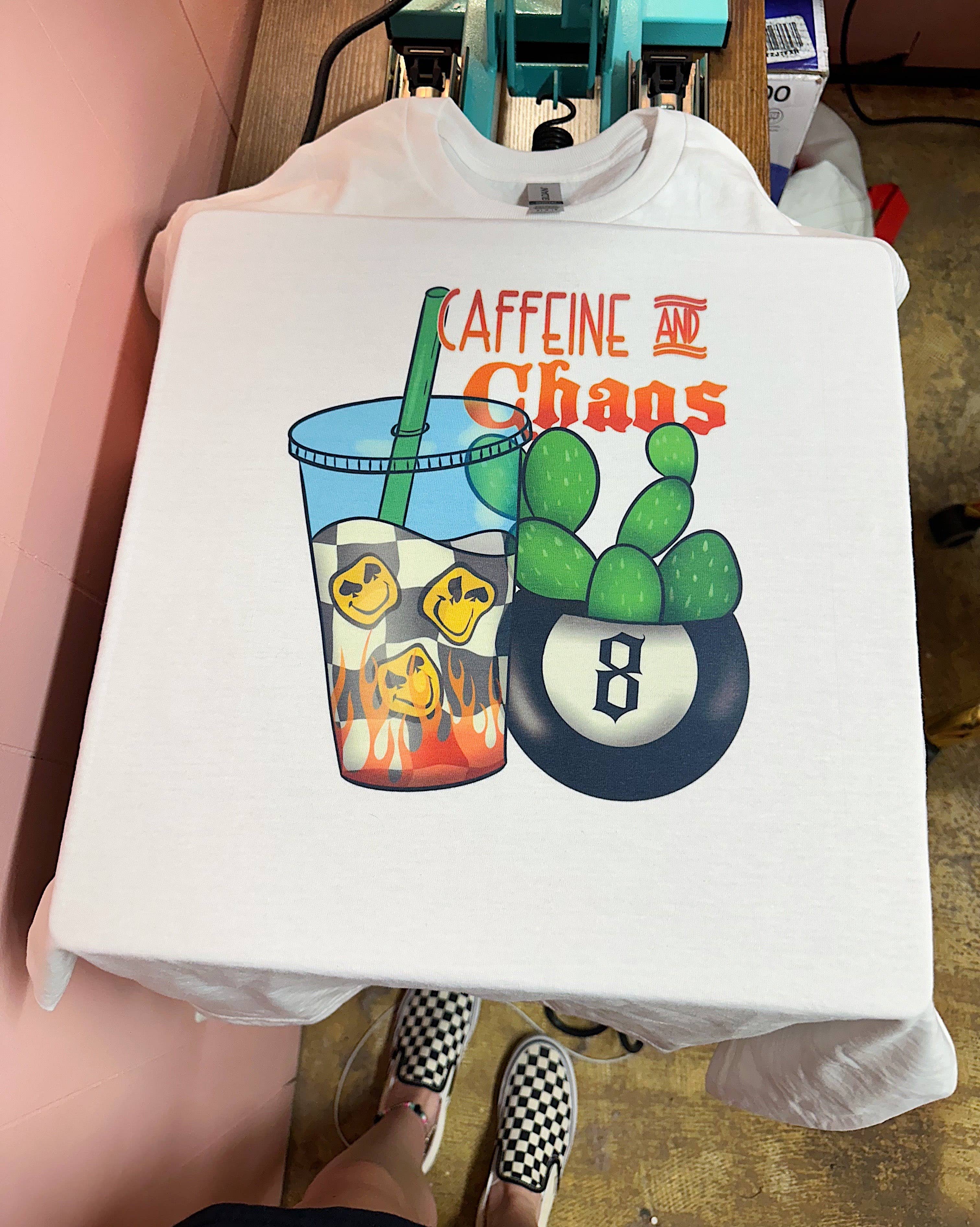 Gunpowder and Glam Boutique - Wholesale Screen Printed T-Shirt - Women's - Caffeine & Chaos Tee or Crewneck 1