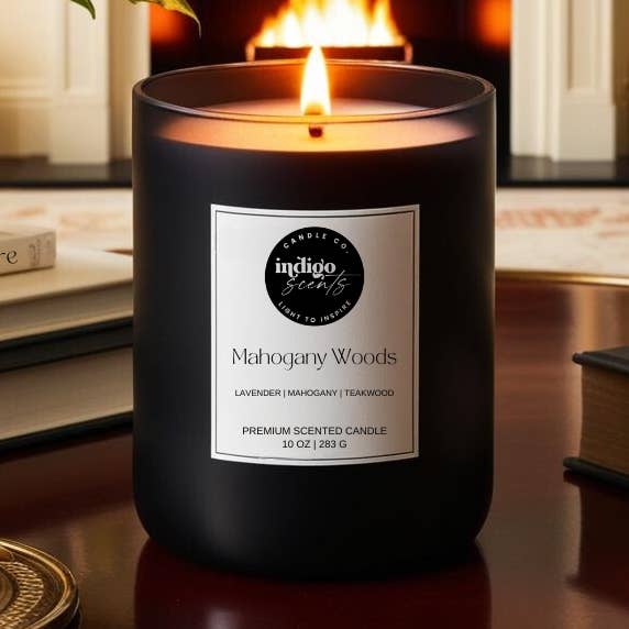 Bosques de Caoba | Tarro Negro Mate de 10 oz | Vela de Coco y Soja para venta al por mayor de Indigo Scents Candle Co.