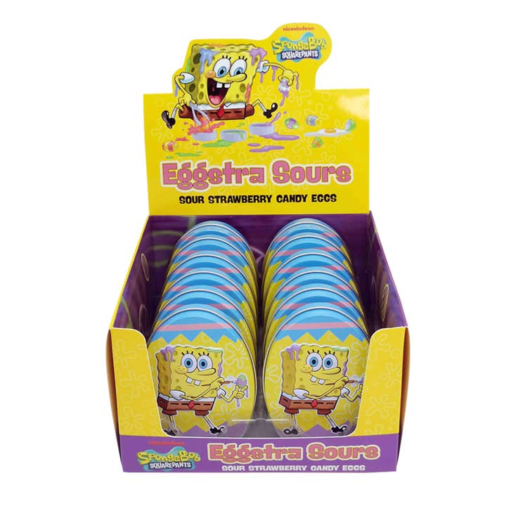 Boston American Easter SpongeBob Eggstra Sours Tin 12 ct for wholesale by Long Island Candy Factory