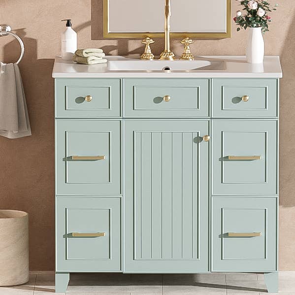 Meuble-lavabo de salle de bain vert de 36" avec lavabo en céramique pour la vente par 39F INC CANADA