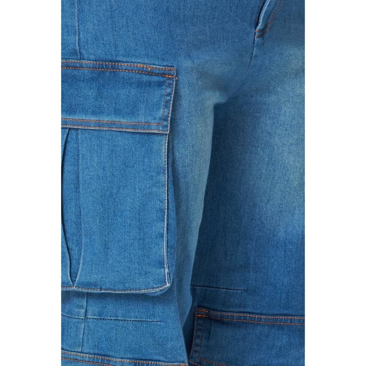 Miss 8 – Engroshandel Top- og buksesæt (IKKE Loungewear) - Dame – Denim sæt med stropløs top og cargo bukser med vidde14