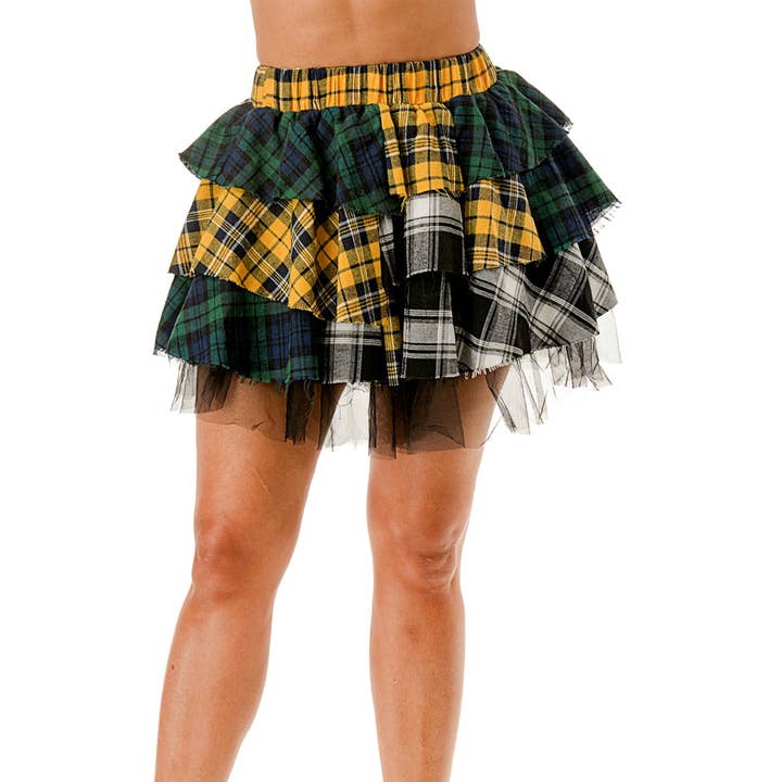 JUPE COURTE À VOLANTS À CARREAUX CHAOS pour la vente par Esmeray Clothing
