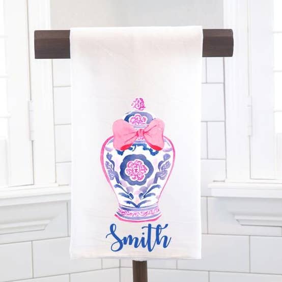 Personalized Chinoiserie Ginger Jar Tea Towel for wholesale by Moman Sales, Inc.