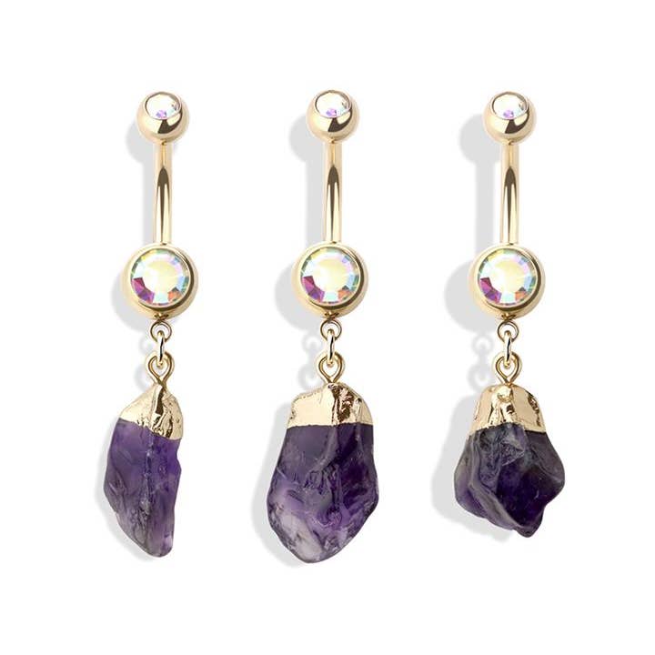CRAVE BODY JEWELRY - Wholesale Belly Ring - SYNTHETIC AMETHYST NUGGET BELLY NAVEL RING
