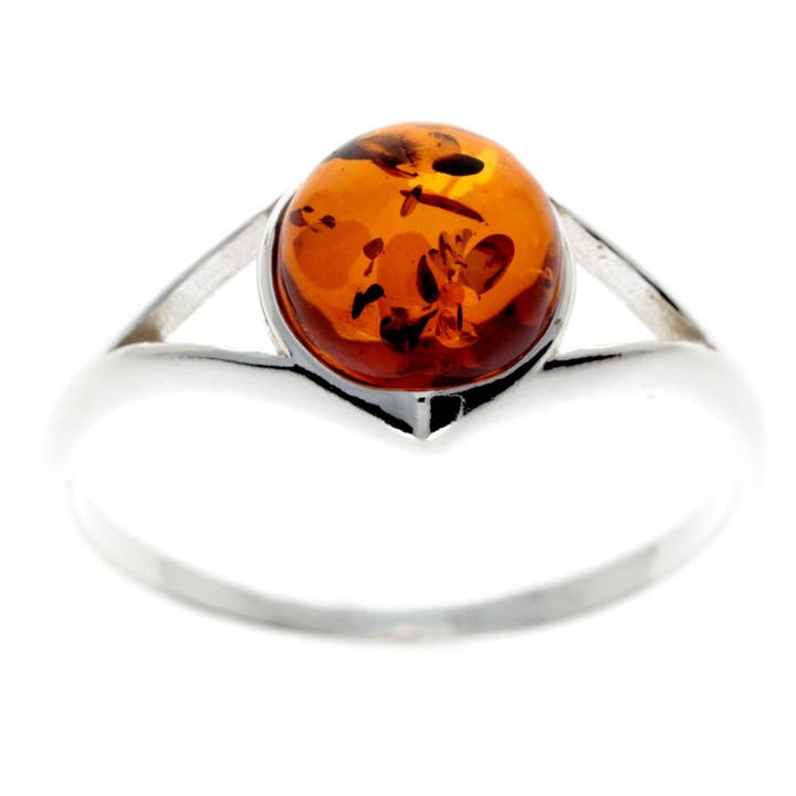 925 Sterling Silver & Baltic Amber Classic Round Stone Ring - M731 for wholesale by SilverAmber Jewellery