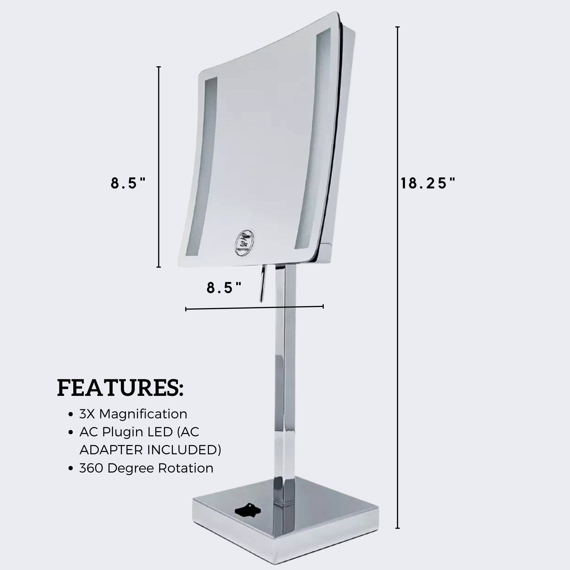 Rucci Professional - Wholesale Makeup Mirror - M871 Rucci Chrome LED Light Square Stand Mirror2