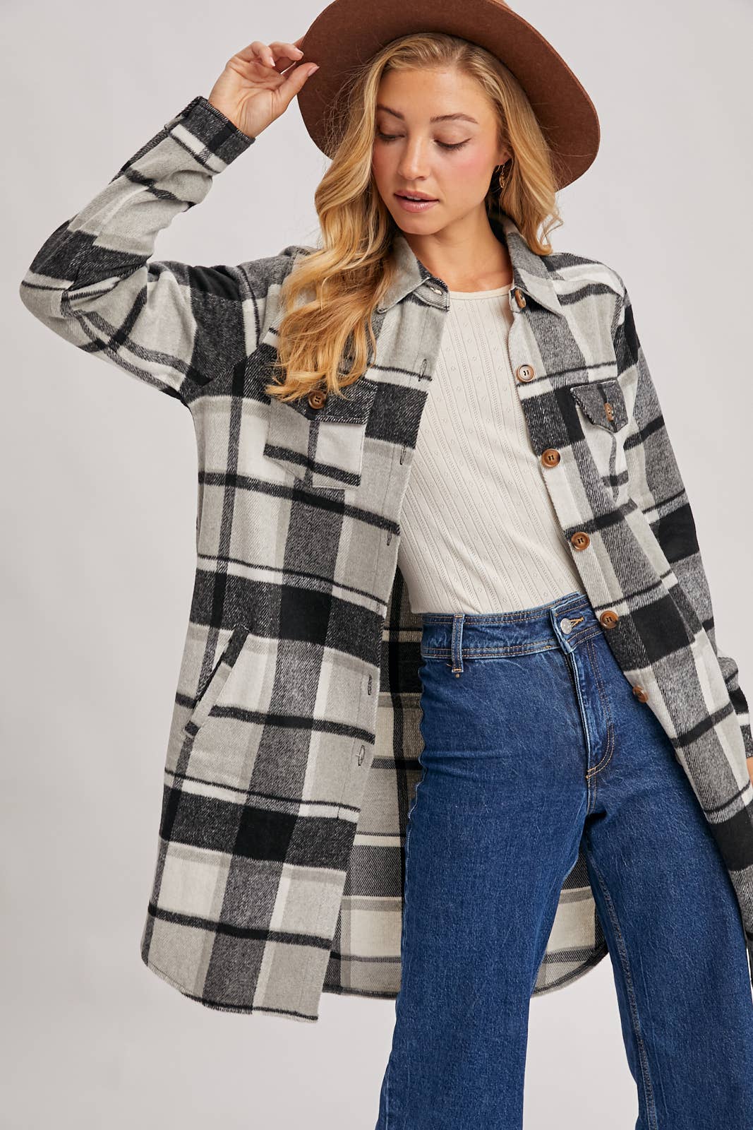Bluivy – Engroshandel Skjortejakke/shacket – til kvinder – FLANNEL PLAID LANGLINE SHACKET19