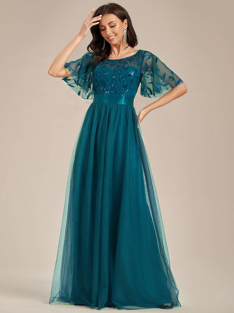 Ever-Pretty - Wholesale Gown - Women's - Sequin Print Maxi Long Evening Dresses with Cap Sleeve7