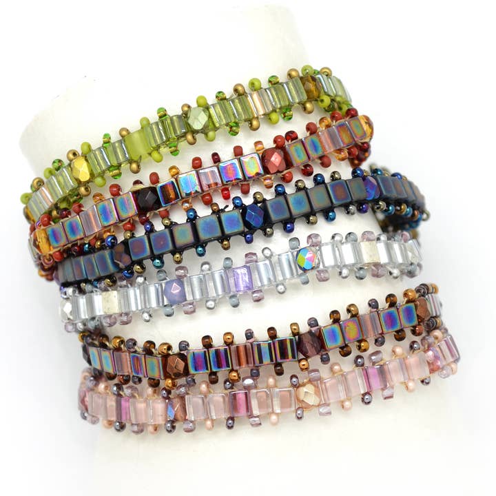 Dunitz & Company - Wholesale Beaded Bracelet - Skinny Beaded Bracelets with Crystals & Square Glass Beads2