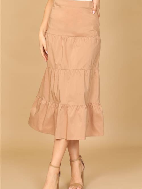 Tiered Solid Midi Skirt - Casual Midi Skirt for wholesale by MYS Wholesale Inc
