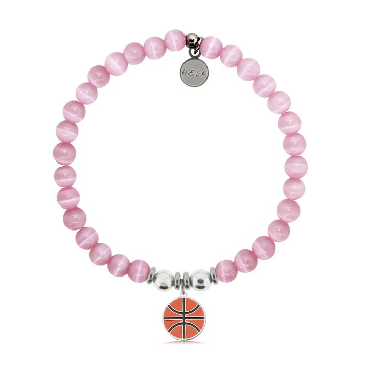 Basketball-Anhänger mit rosafarbenem Katzenaugen-Charity-Armband für den Großhandel von H.E.L.P