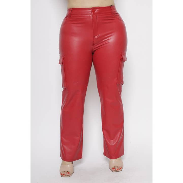 PANTALONI A GAMBA DRITTA CON TASCA CARGO IN PELLE PU PLUS SIZE per la vendita all'ingrosso da parte di Curve Market