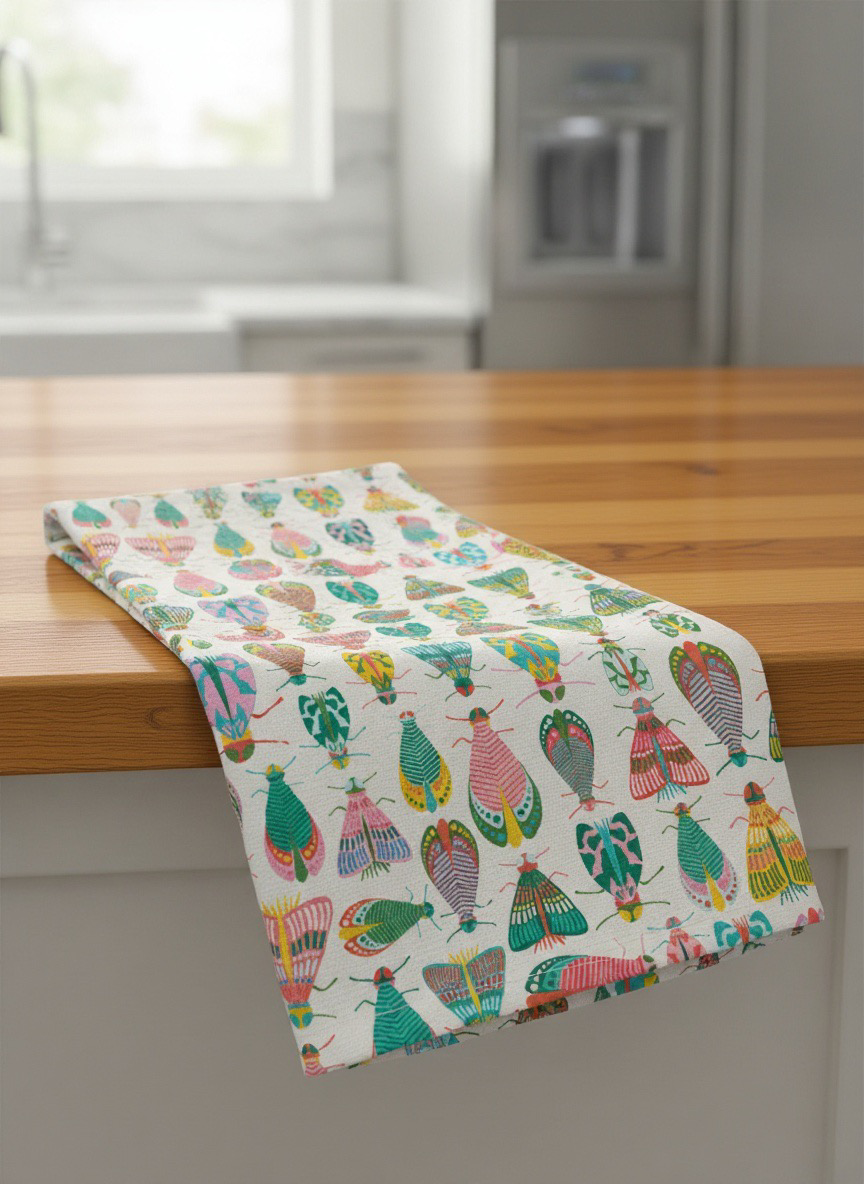 Rebecca Jane Woolbright - Wholesale Tea Towel - Spring Glow Tea Towel – Colorful Moth Linen Kitchen Towel2