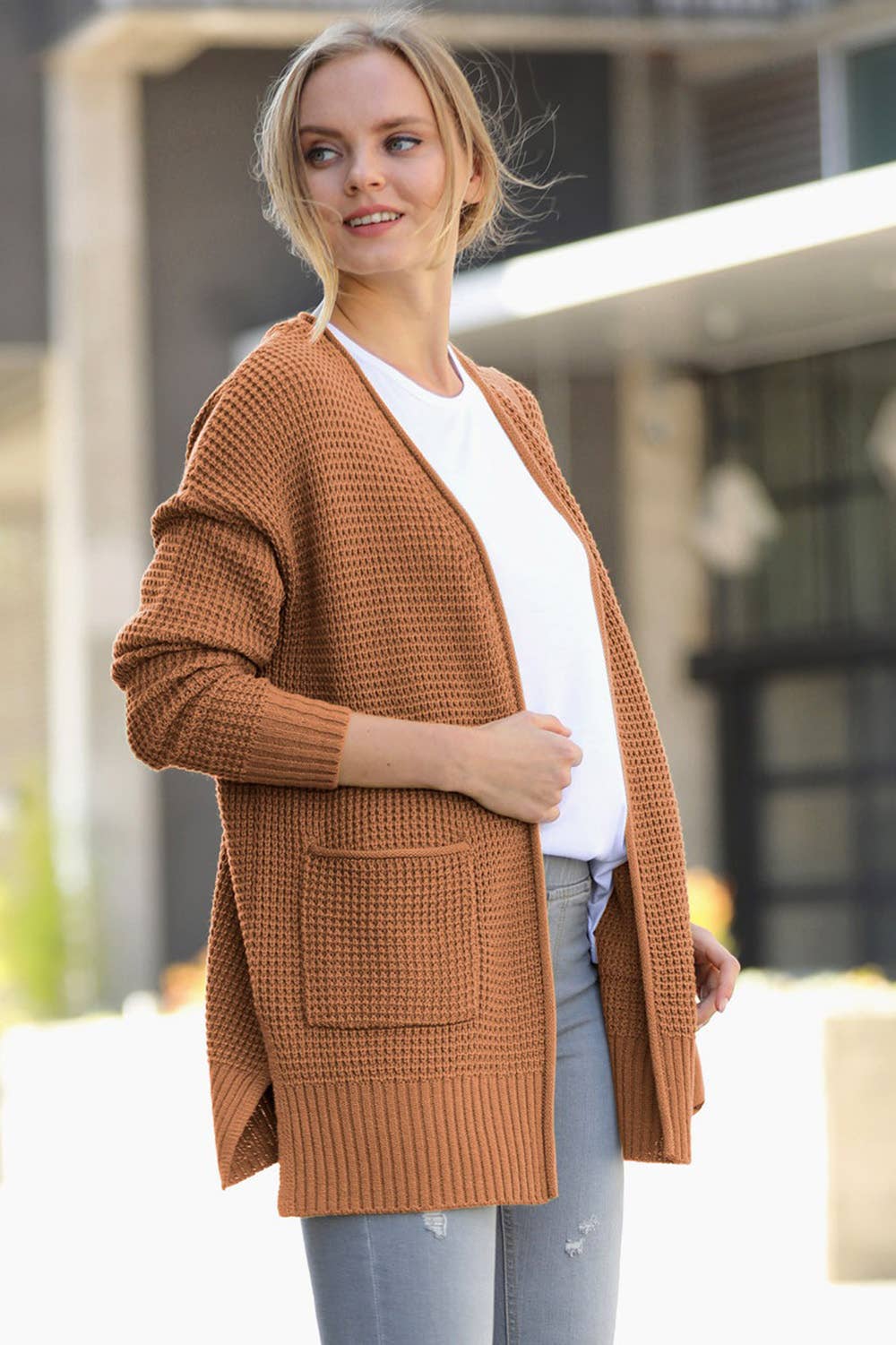 42POPS - Vente Cardigan – femme - Cardigan ouvert en tricot gaufré à faible jauge36